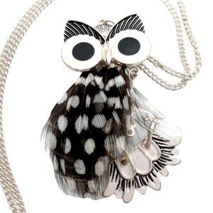 Feathered Spotted Owl Pendant Necklace Silver Metal Chain Bird Watcher Outdoors